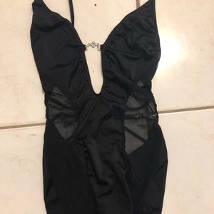 Black Halter Sheer Side Dress